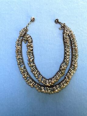 Vtg Miriam Haskell Multi Strand Choker Necklace Woven Chain Champagne Bead Sign